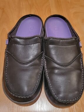 Spenco Women's Siesta Black Leather Slip-On Clog Mules Flats Loafer Size 8